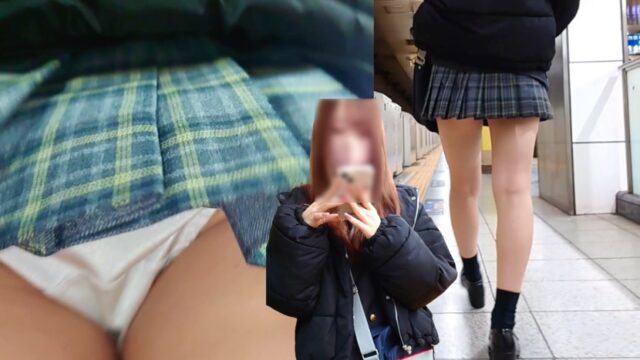 すべすべ美脚のミニスカJK＊声がけP撮りラストでフロントゲット