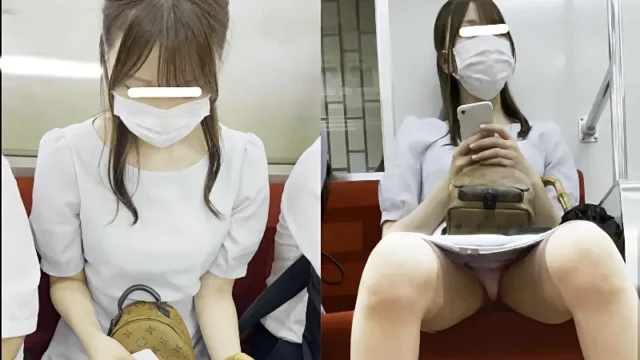 乗客が減り、どんどん足が開いていく美人さんと電車対面パンチラ [520MB]