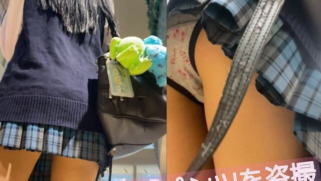 群青-3 エスカレーターでミニスカ青チェを逆さ撮り！そのまま至近距離でシミまで接写