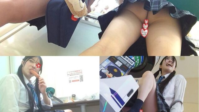 【高画質】お友達と3人でコンビニでお買い物♡フランクフルト咥えるお友達♡からのゲーセンでみんな弾ける～エ