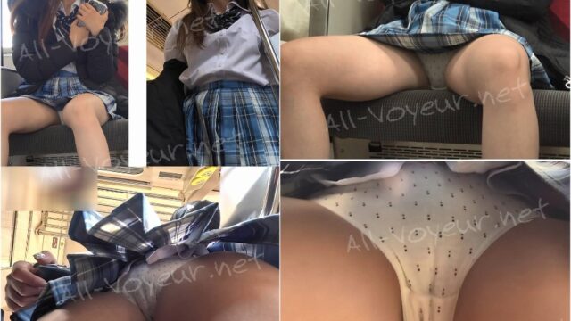 【長尺】JKパン記④－2電車でおまたゆるゆるちゃんの綿パン♡対面・逆さ♡