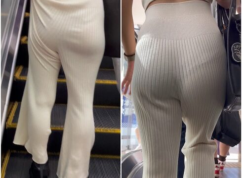 「透けまくるリブニットパンツスタイル(2名)」