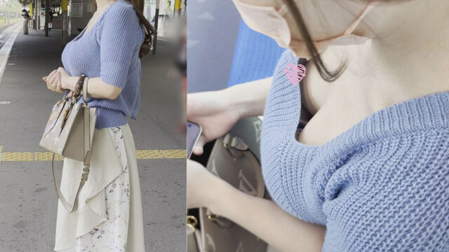 [電車胸チラ]実りの秋。追跡して収穫したチクビ。巨乳でこの可愛さはレアでした。