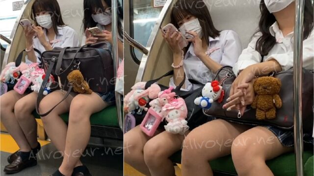 仲良しギャル系2名の制服美女のエロ過ぎる対面ミニスカ生脚508