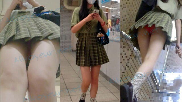 アースカラー制服コーデのお姉さん