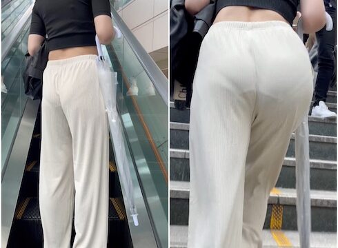 【再販】《４K・高画質》 No.515「圧巻のリブパンツ！激しくプルップル揺れ動く尻肉２選」
