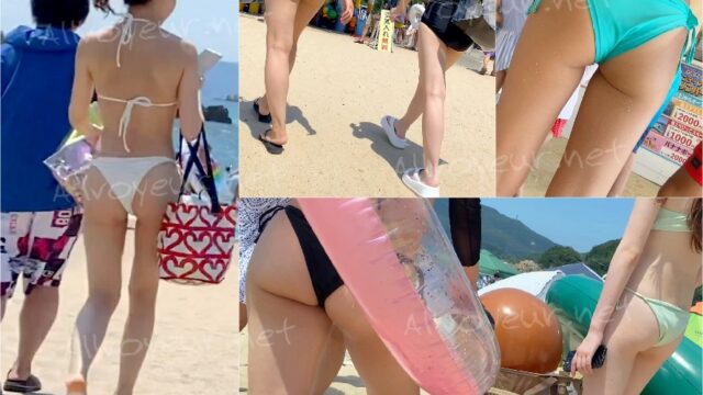 【4K60P】 リアル感最高 ！！パンティーラインくっきり！白Tバックの綺麗なお姉さん！！！ビーチお散歩シリーズ☆☆