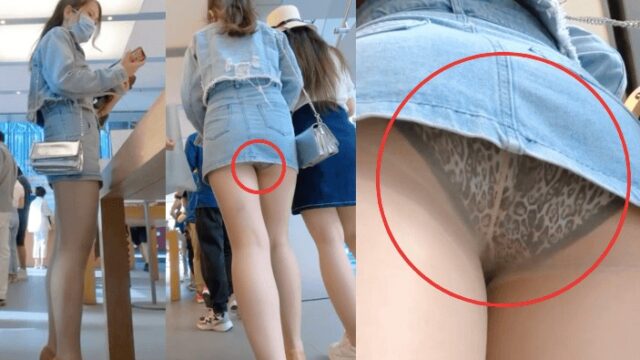股下0mm級クソミニ中華女子の豹柄P逆さ