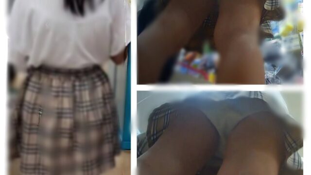 美少女ちゃんのチェックスカートから白パンツ丸見え