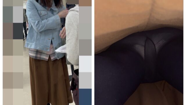 【逆さ撮り3人収録】黒タイツ越しでも白パンツ透けてオカズ入り確定！【素人盗撮】