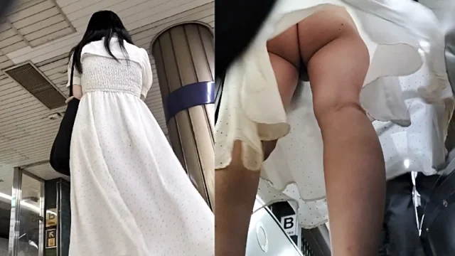 まちどりシリーズVOL12 エスカレーターSP! 1人目白のミニワンピで中は黒のT○ック 2人目は白のロングワンピで中は… [772MB]
