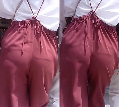 食い込みっ娘＊目に焼き付く際どいV字ライン‼紐で吊り上げたワイドパンツの尻に興奮‼若い子のエロ尻追跡