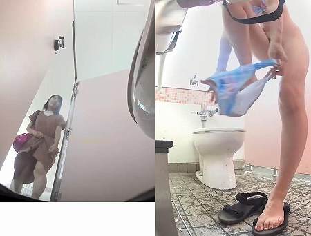 吉岡〇帆似が2カメラで撮れた！タンポン紐が・・・海の洋式トイレと着替え