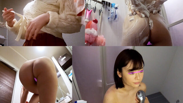 アヒル口がかわいい女子大生風のお姉さま 服を押し上げるほどにビンビンに勃起した乳首 無防備なシャワーと着替えを盗撮