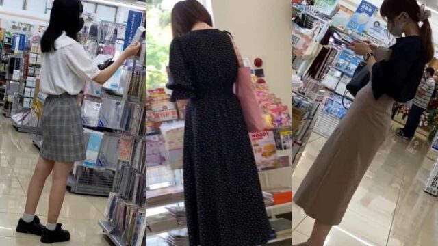 3名のお姉さんスマホで逆さ撮り