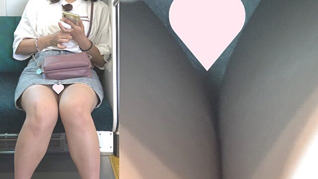 [4K動画][マスク顔出し]ギャルデニムミニの2アングルとも純白パ〇ツ丸見え[ドアップあり]電車からの風景～ [1GB]