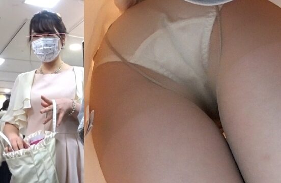 38.パーティドレスなお姉さんのスト越し白パンツ