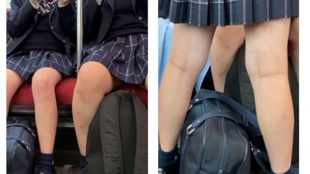 スマホゲームに夢中な仲良し2人組のJK風制服美女の対面エロ過ぎるミニスカ生脚381