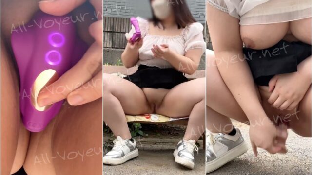 【19歳Gカップえりかの自撮り】☆彡 住宅街の遊具のある公園のベンチでおっぱい出してディルドオナニーしました！！ノーパンで吸うおもちゃ入れながら公園まで歩いて来たからすでにビショビショでした…///