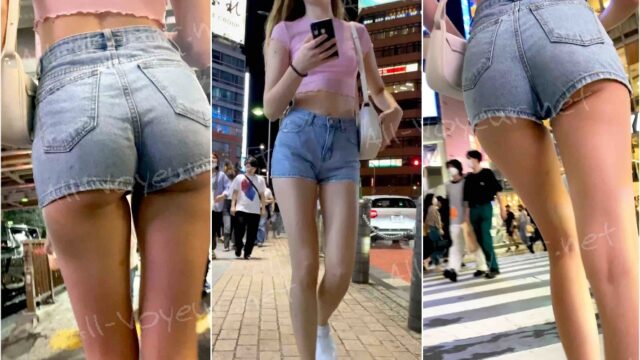 【再販】金髪美女の生足デニムショーツ
