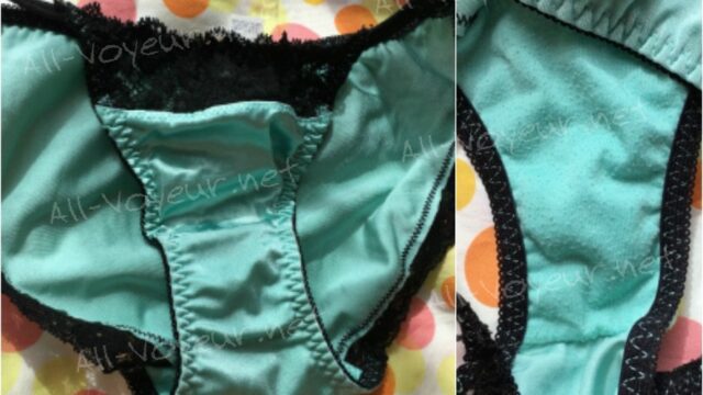 ６まいめ☆彡　[ お気に入り下着 ] ゆぅなのつるつるグリーンのサテンパンティ　サテンは履き心地が最高だよ☆彡My panti