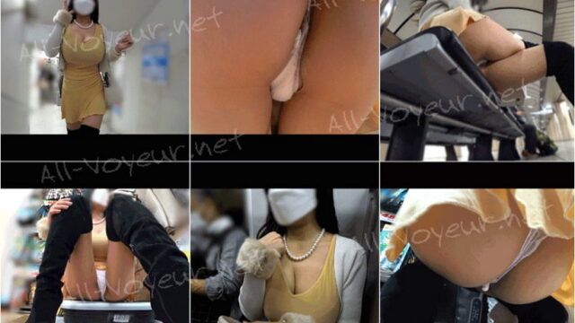 【着衣：ボディコンフレアワンピ・ニーハイ】大人の女が着るペラペラワンピがエロ過ぎ！！…ていうか股間からはみ出てるのは何？
