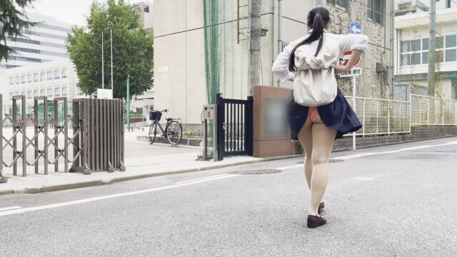何故こうなった！スカートがパンツの中にINして桃尻丸出しで外を歩くJK