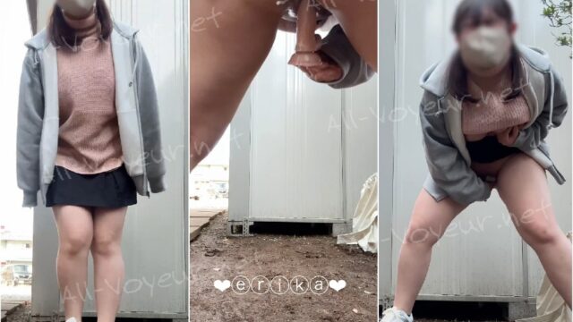 【18歳Gカップえりかの自撮り】☆彡 住宅街の物置の陰に隠れてディルドオナニー！おまんことお尻の穴もアップでそこから本気汁が、、クチャクチャの音も凄くて途中人が来て、、スリル満点でした…///
