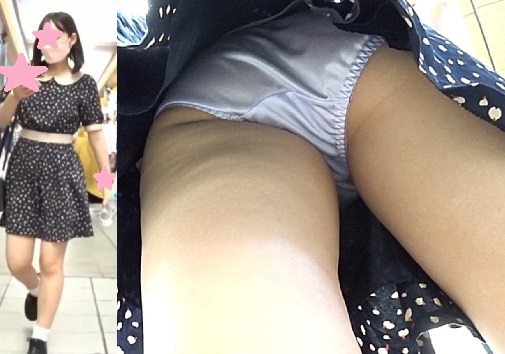 83.きれいな水玉ワンピお姉さんの白サテンパンツ