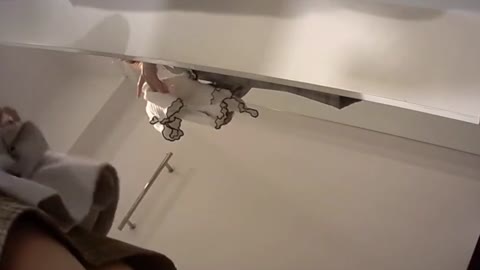 Fitting room: Big-breasted gal, fully exposed, with panty flashes too